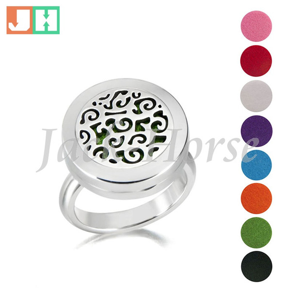 Stainless steel Aromatherapy Essential Oil Diffuser ring with free 8-color cotton pads diffuser jewelry for women family tree