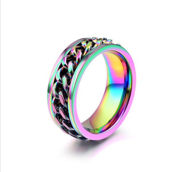 Cool Colorful Mens Ring Titanium Stainless Steel Chain Male Jewelry 2018 Fashion Finger Ring Free Shipping