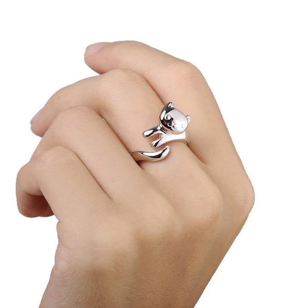 High Quality Silver Plated Cat Ring Opening Women's Fashion Jewelry Romantic Dance Hypoallergenic GSZW0105