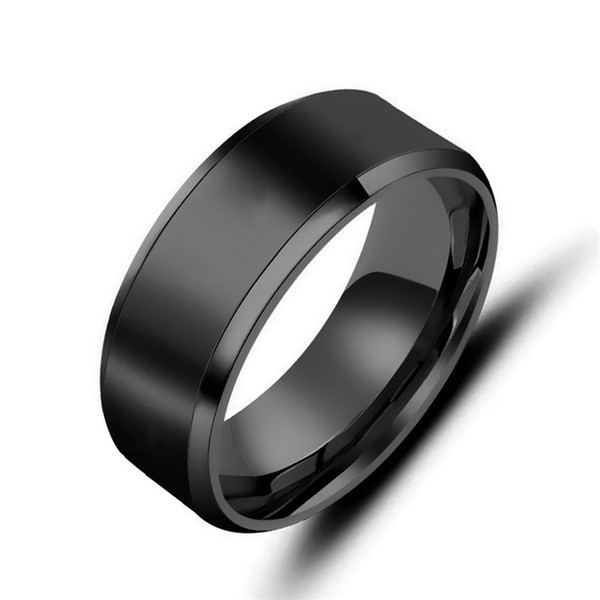 Ring Men Black gold silver Titanium Black 8mm double beveled ring scratch resistant titanium steel men ring