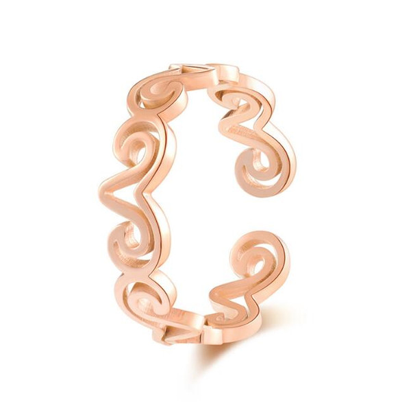 New Design Fashion 316L Stainless Steel Ocean Waves Expandable Ring Surgical Steel Laser Cutting Open Ring High Polished IP Rose Gold Plated