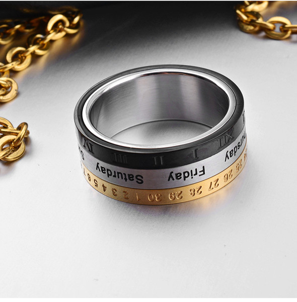 Europe and the United States steel ring ring rotation calendar time ring titanium color