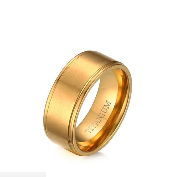 ZHF Jewelry 100% Titanium Ring for Men 8MM Wedding Rings Jewelry with Matte US Size Gold-color