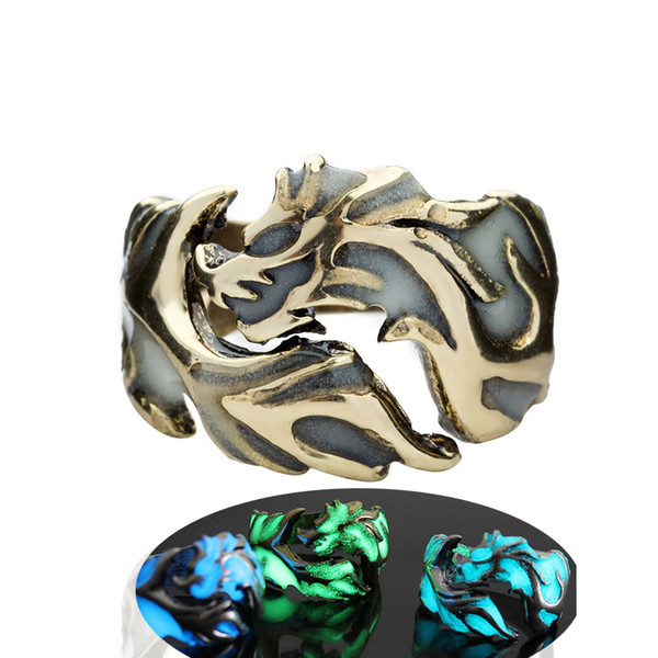 New men domineering multi-color light-emitting luminous dragon ring jewelry