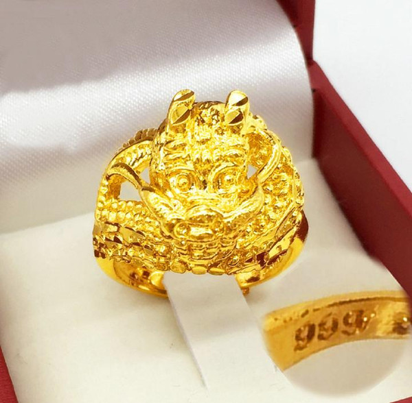 Vintage Lion Head Chinese dragon Rings Real solid Yellow Gold GF Men's Animal Sz at will Free shipping jewelry