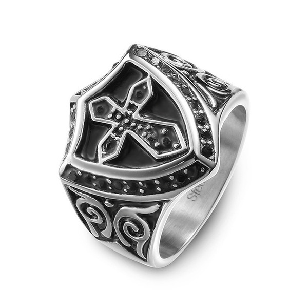 Chao Man Retro Stainless Steel Cross Ring Titanium Steel Ring Punk Hand Jewelry