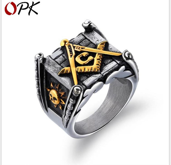 Retro Religious Freemasonry Titanium Steel Ring Sun Moon Ring