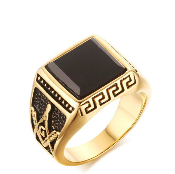 ZHF Jewelry 8-11 Vintage Men Jewelry Stainless Steel Ring Fashion Minimalist Design Plated Gold Black jade Mens Rings