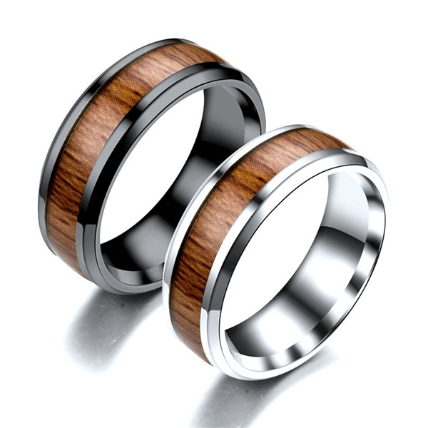 Fashion simple men wooden rings, retro titanium steel personality trend men ring, charm wear jewelry, wholesale