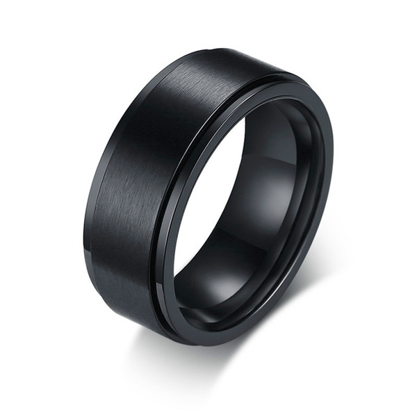 8mm Black Spinner Ring for Men Wedding Brands Engagement Rings Stainless Steel Anel Bague Aneis Anillos Male gifts US size 8 13 R-394