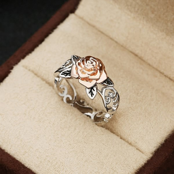 Exquisite Two Tone 925 Sterling Silver Floral Ring Solid 14k Rose Gold Fashion Flower Jewelry Proposal Anniversary Gift Engagement Wedding