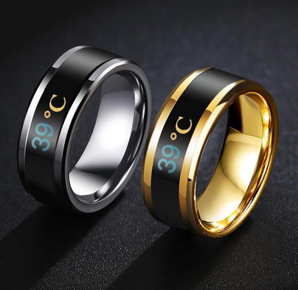 Mood Tracker Rings 8MM Mood Stainless Steel Couple Rings For Lovers Color Changing Temperature Celsius Display Novelty Ring