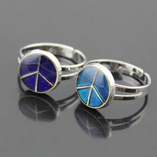 Wholesale 50pcs/LOT Amazing Color Changing Emotion Temperature Changeable Peace Sign Mood Rings for men women's Gifts MR80