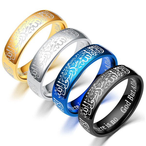 New Muslim Ring Stainless Steel Religious Islamic Rings Gold Black Blue Plated Men Ring Holiday Gifts