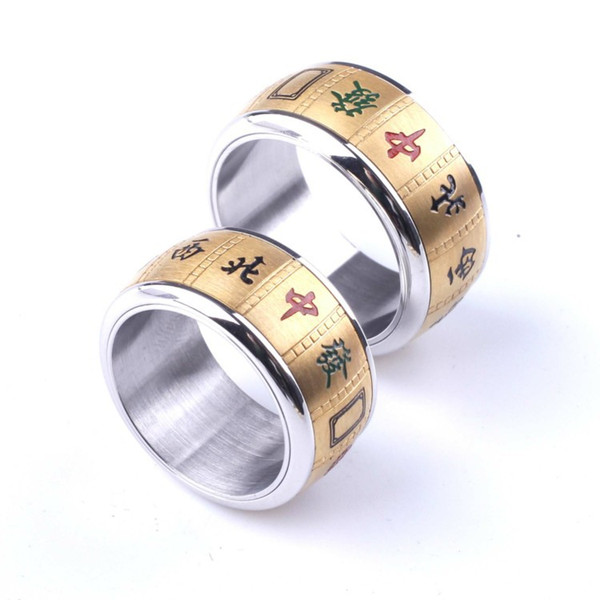 Mahjong rotating ring for men and women 316L titanium steel creative ring jewelry