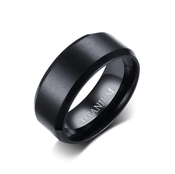 ZHF Jewelry 8mm Basic Men's Rings Black Brushed Finish Titanium Wedding Band for Men with Bevelled Edges and Comfort Fit Male Jewelry