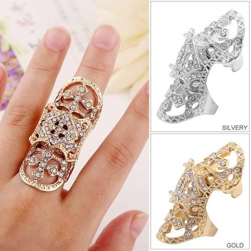 Trendy Punk Western Style Rhinestone Joint Finger Cross Ring Women Fashion Jewelry Creative Rings