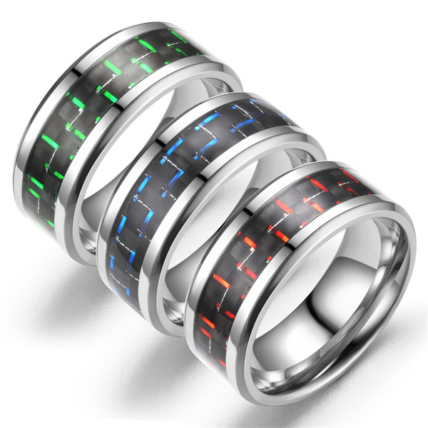 Fashionable simple men and women elegant rings, three-color carbon fiber titanium steel couple ring, charm gentleman wear jewelry