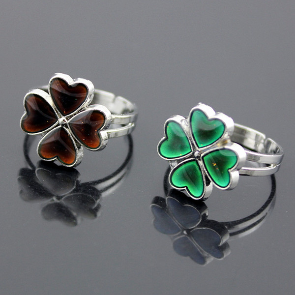 Wholesale 50pcs/LOT Color Changing Clover Mood Rings Four-leaf Flower Emotion Feeling Adjustable Temperature Finger Rings gifts MR71