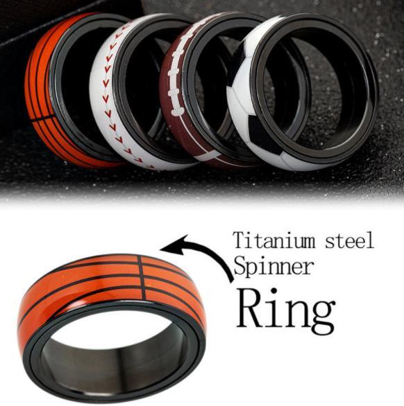 8mm Football Basketball Baseball Rugby Titanium Steel Rotating Ring Sporting Jewelry Rotated Men 316L Stainless Steel Ring