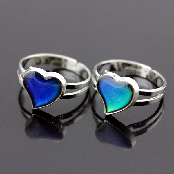 Wholesale Lots 50pcs Color Changing Love Heart Mood Rings Emotion Temperature Rings Changeable Adjustable Finger Bands for women gift MR94