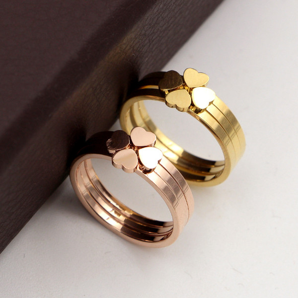 Three-in-one combination four-leaf clover titanium steel plated rose gold ring for couple jewelry