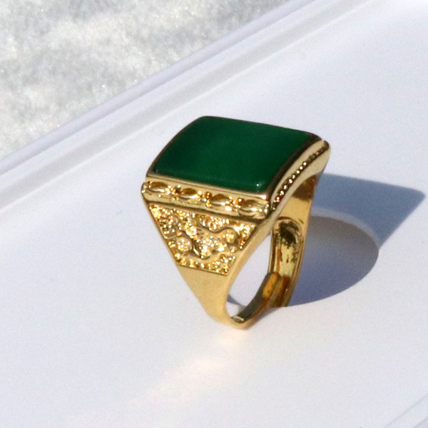 Men Ring Big Green Dragon Heavy 18 k Solid Gold Filled Size Open Agate stone Gothic Punk