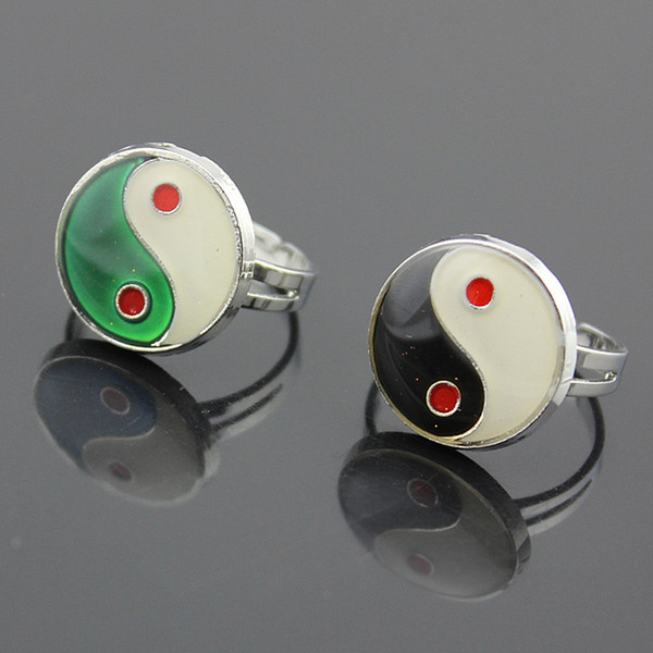 Wholesale 50pcs Tai Chi Yin & Yang Mood Rings Amazing Color Changing Emotion Feeling Changeable Temperature Opening Finger rings gifts MR67