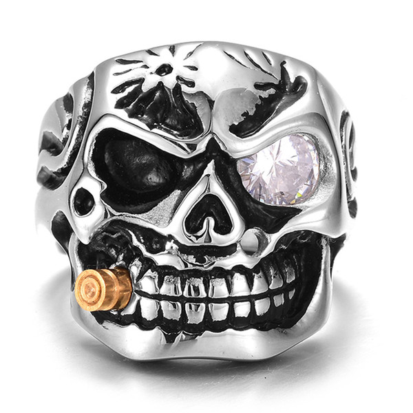 New creative design skull tobacco pipe men's ring wholesale custom high quality diamond ring silver ring