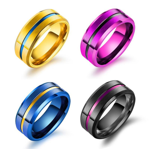 Hot Sale Colorful Stainless Steel Men Rings 8mm Gold Black Blue Plated Rings Jewelry For Men Christmas Gifts