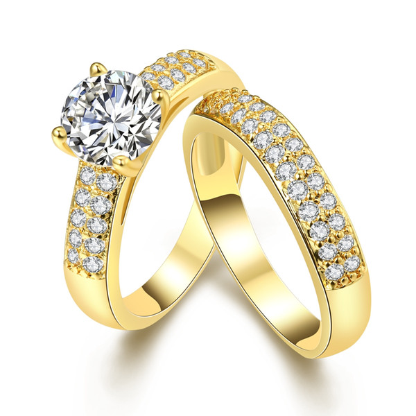 2 pcs Double Fine Solitaire Cz Diamond Gold Ring Women Finger Jewelry Fashion Best Gift for Her