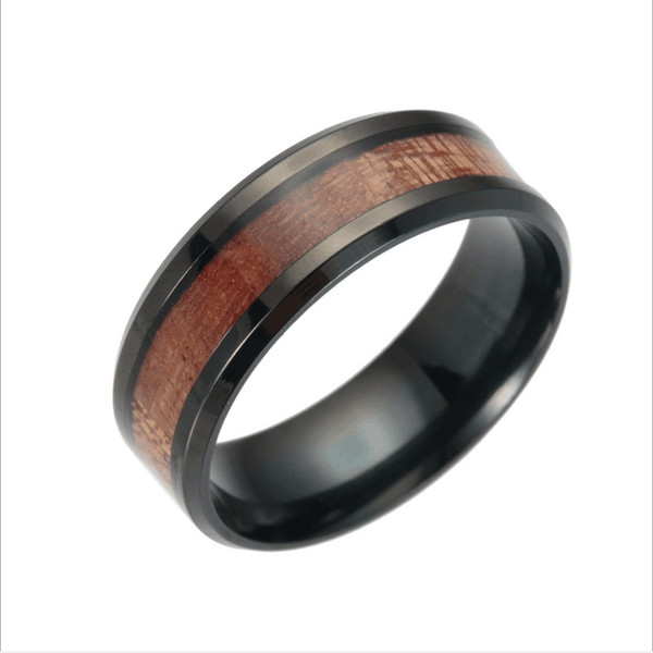 black gun Plated men stainless steel Mosaic Acacia wood ring Mosaic Wood grain Teak ring Titanium steel inlay oak Black walnut rings j432