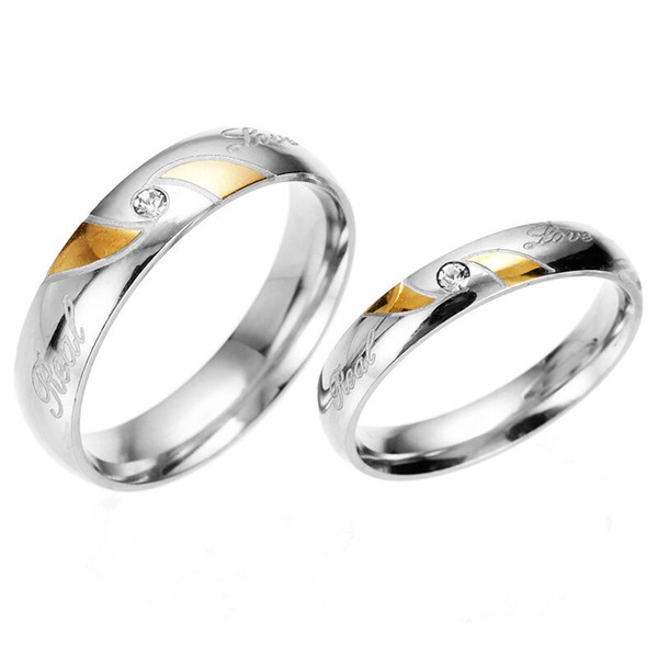 stainless steel 2pcs/set Marriage rings Silver Plated Imitation wedding band Lovers zircon rings Titanium steel 2in1 couple rings 2017 j419