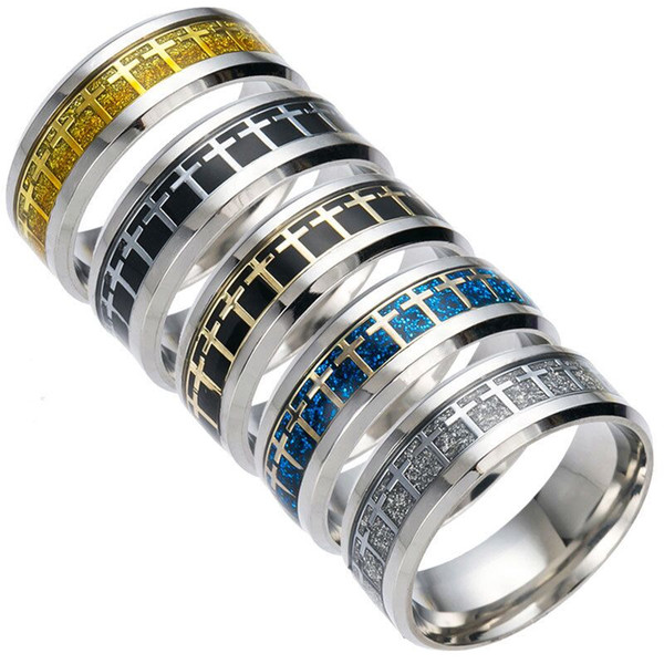 Titanium steel blue Glaze Christ Christian ring Alloy Trendy wide men Catholicism ring stainless steel Crucifix cross rings 2017 Hot j424