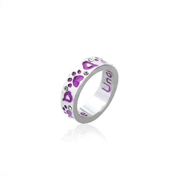 cute alloy Lion bear wolf dog claw ring Tiger cat Paw prints footprint ring Inner lettering Unconditional love child Purple heart rings j407