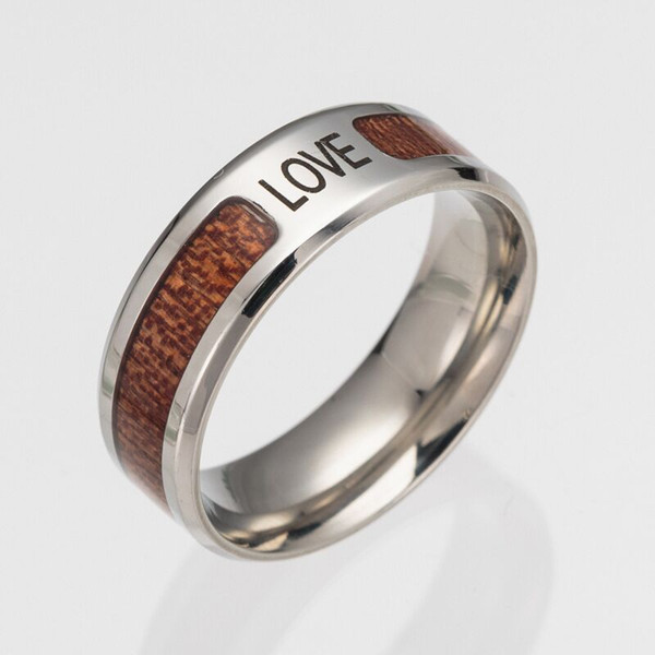 stainless steel Acacia wood ring Teak Oak Wood grain Titanium steel Lettering Love ring inlay Black walnut oak men Lettering rings 2017 j433