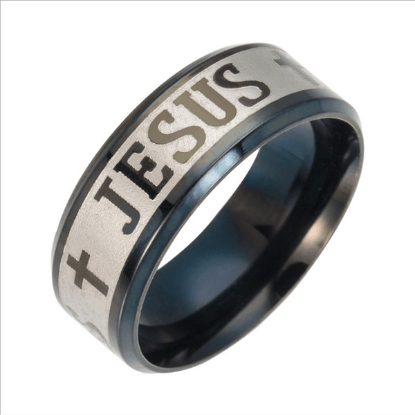 Alloy Silver Plated Titanium steel Christ Christian ring Lettering Jesus ring stainless steel Catholicism Crucifix cross rings j413