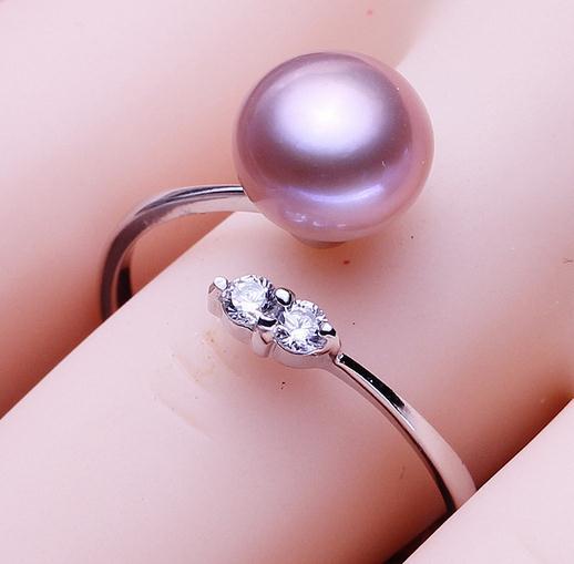 Wholesale 8-9mm white pink purple three colors oblate Natural pearl ring 925 silver JZ0056