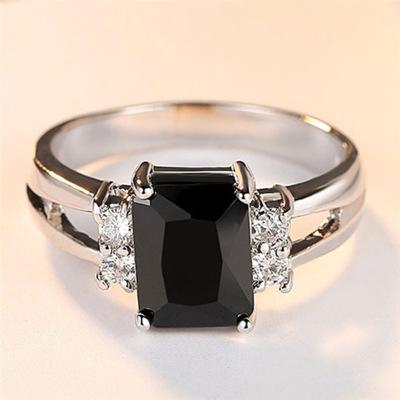 2019 Fashion Women Baguette Cut Black CZ Crystal Ring Ring Jewelry Gift 427