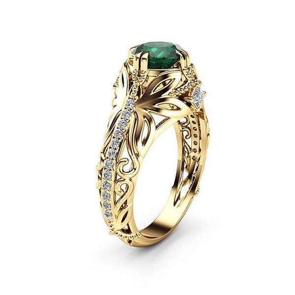 Gilded Natural Gemstone Ring Emerald 4 Claw Bright Cut Rose Gold Woman Engagement Crystal Ring Jewelry 400