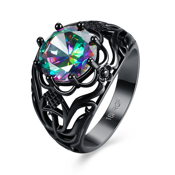 Amazing Fashion Rings Black Gun Plated Rings Colorful Crystal Zircon Heart Rings Flower Design Classic Jewelry