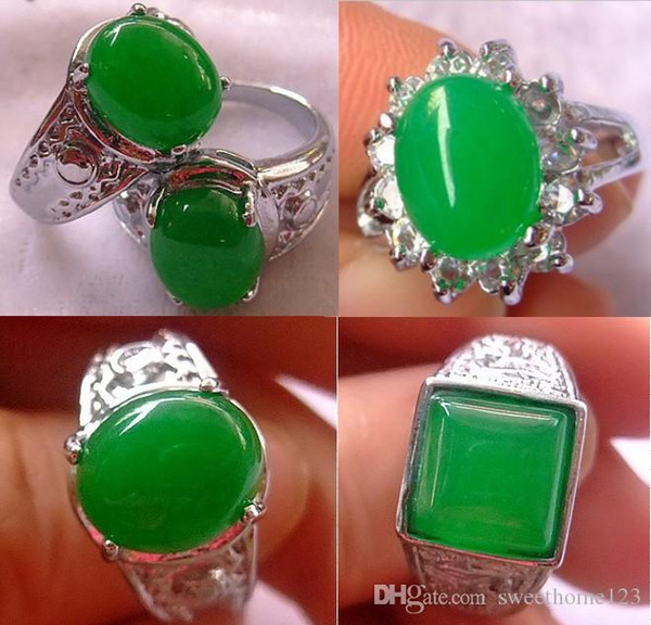 10pcs Tibet Silver Green Jade Malay jade Ring Girl Boy 925 Silver Bridal Jewelry for wedding engagement Gift