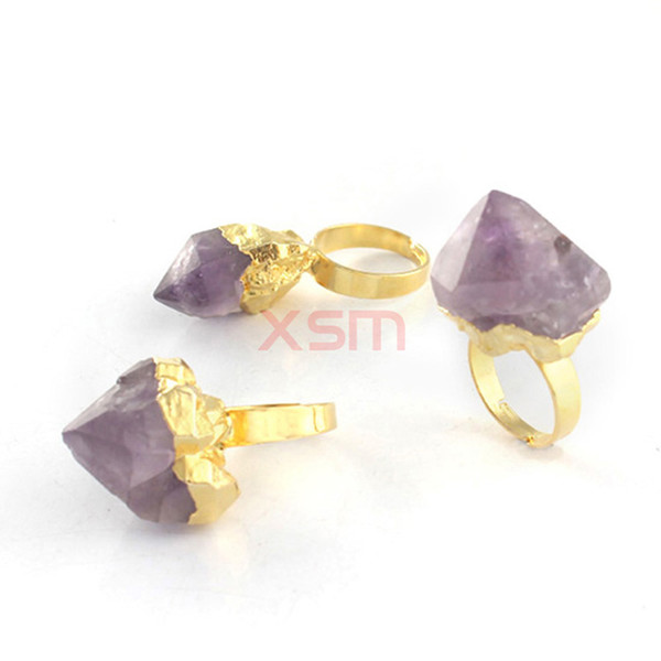 10pcs Gold plated Charm Natural women Ring,engagement ring,Amethyst Crystal bud rings for women Fashion jewelry