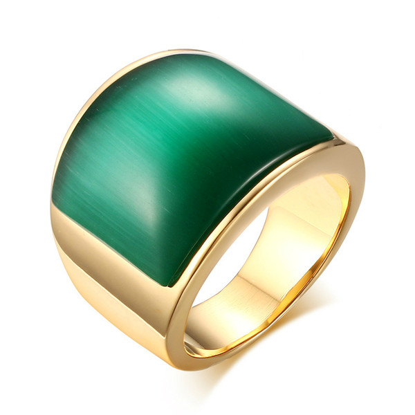 Fashion Women Big Stone Wedding Rings Jewelry Stainless Steel Green&Brown Stone Rings for Women Party Jewelry RC-156