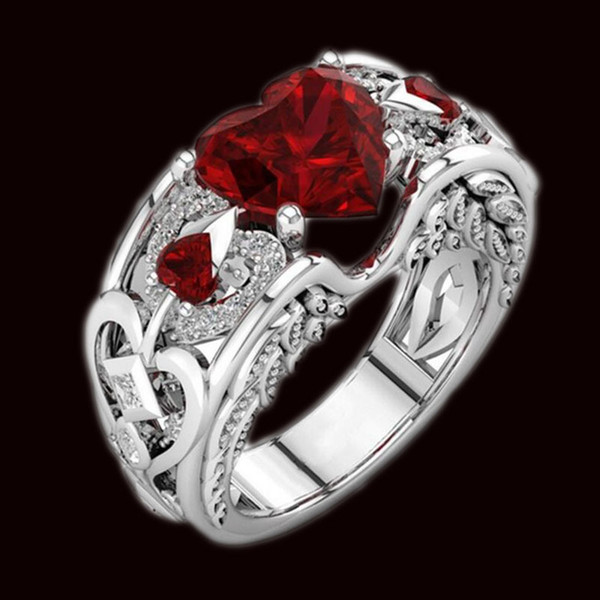 Wholesale New hot selling ring female love ruby alloy copper ring couple solitarie rings jewelry accessories