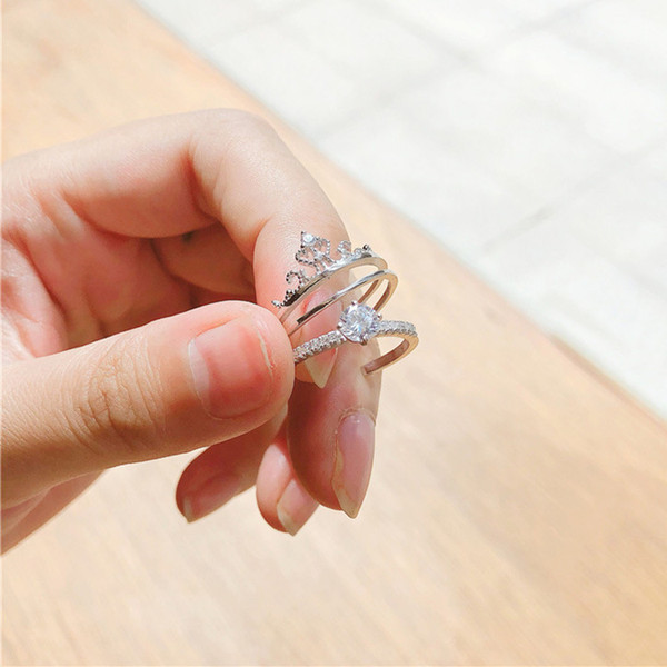 Hot sale high quality Fashionable double layer diamond rings simple style lady's solitaire ring jewelry accessory