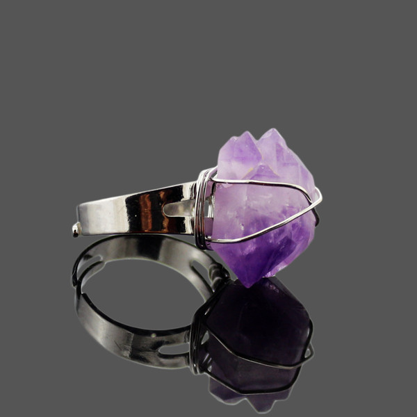 Natural amethyst ring Amethyst crystal tooth winding opening ring by hand