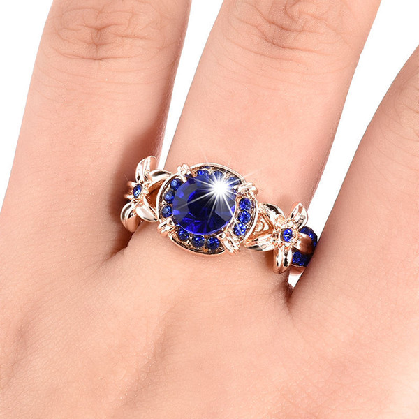 Wholesale sapphire rose gold engagement ring, jewelry, flower ring