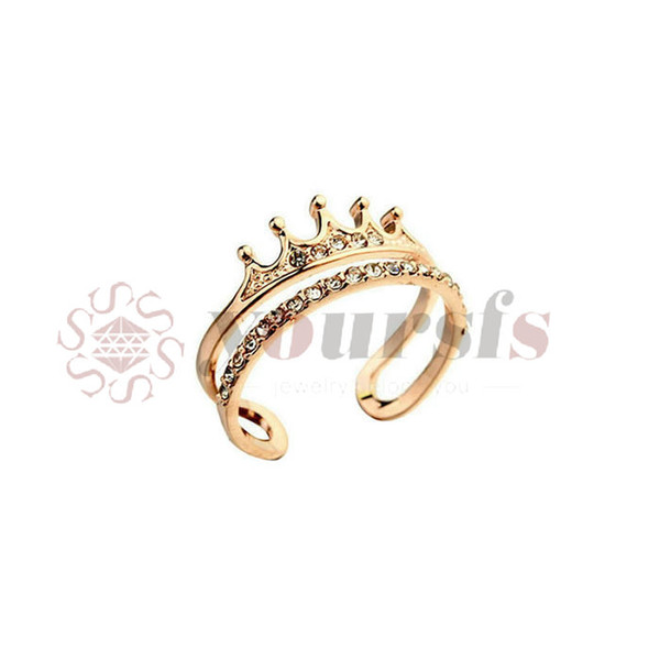 Yoursfs crown studded opening vintage anel CZ Stone rose gold rings for women statement wholesale Free shipping