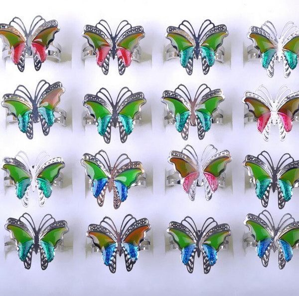 100pcs beautiful butterfly mix color adjustable mood ring changes color to your temperature reveal your inner emotion cheap fashion jewelry